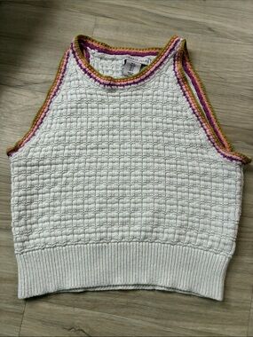 Sincerely Jules White Knit Tank with Pink & Green Trim